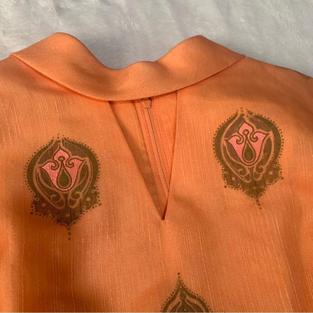 Shaheen California size 16 large Chic Orange Patterned Long Sleeve Dress satin - Picture 6 of 9